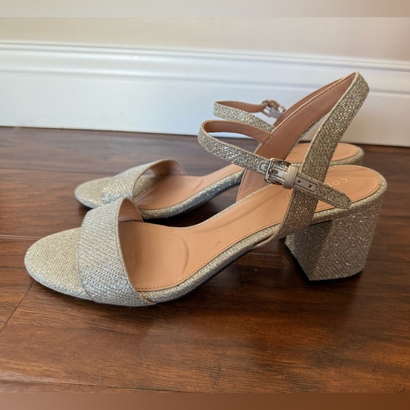 NWT Cole Haan Josie Block Heel Silver Glitter Ankle Strap Dress Sandals-Size 9B - Picture 5 of 13